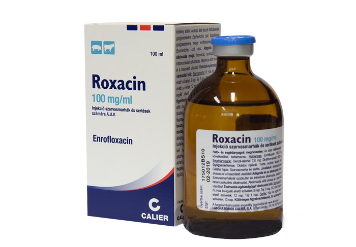 ROXACIN 100 mg/ml oldatos injekció szarvasmarhák és sertések számára A.U.V