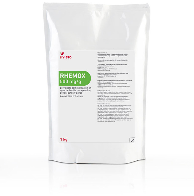 RHEMOX 500 mg/g por ivóvízbe keveréshez sertések, házityúkok, kacsák és pulykák számára