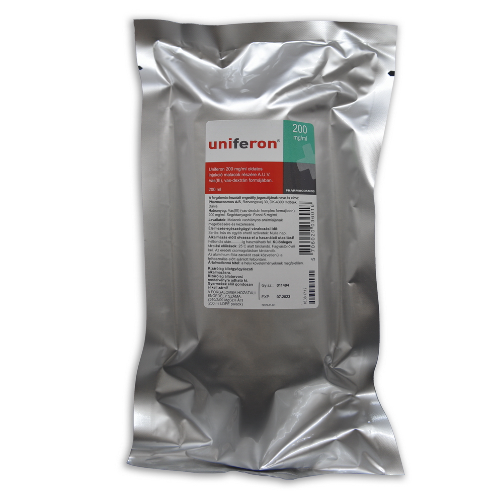 UNIFERON 200 mg/ml oldatos injekció malacok részére A.U.V.