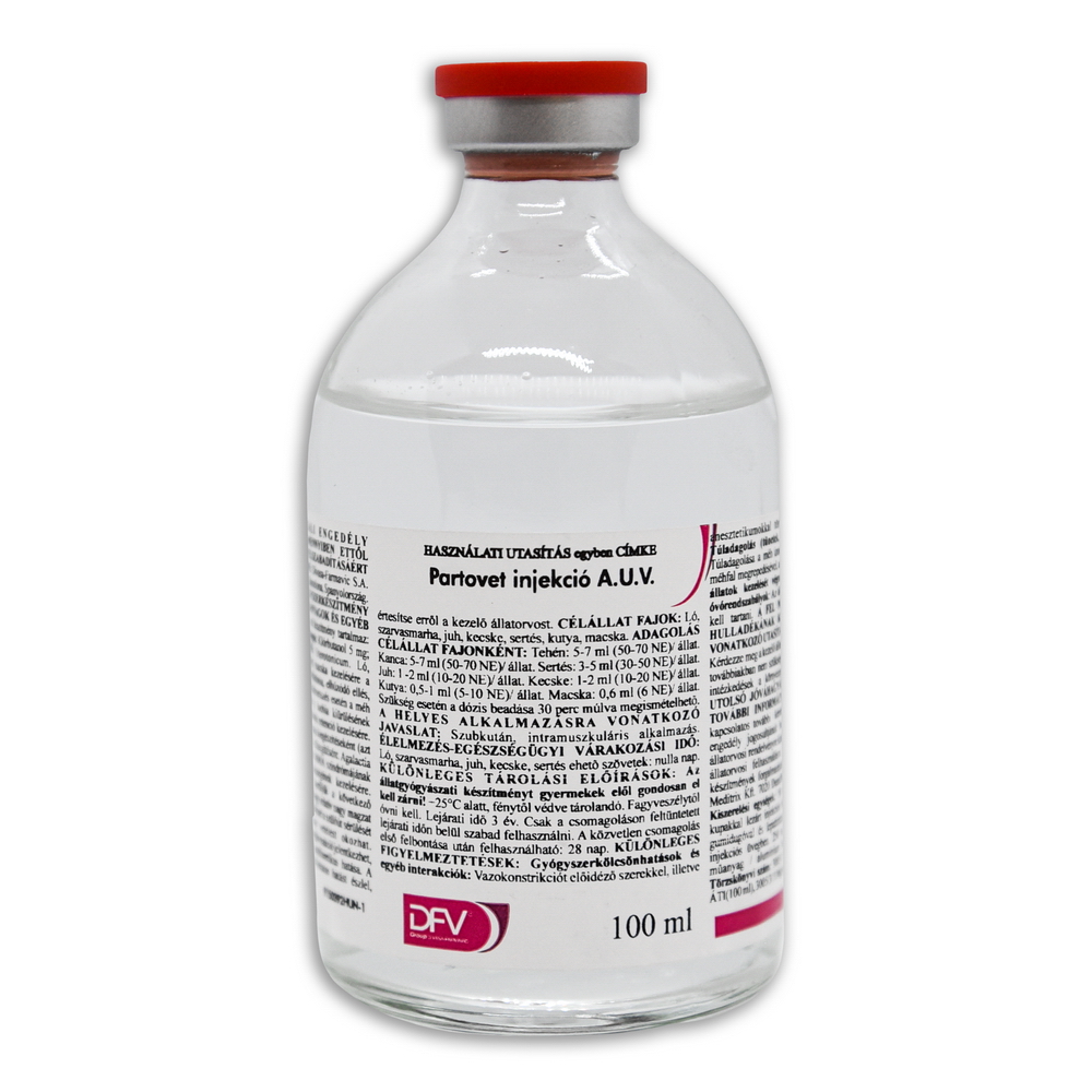 PARTOVET injekció A.U.V. Ló, szarvasmarha, juh, kecske, sertés, kutya, macska részére